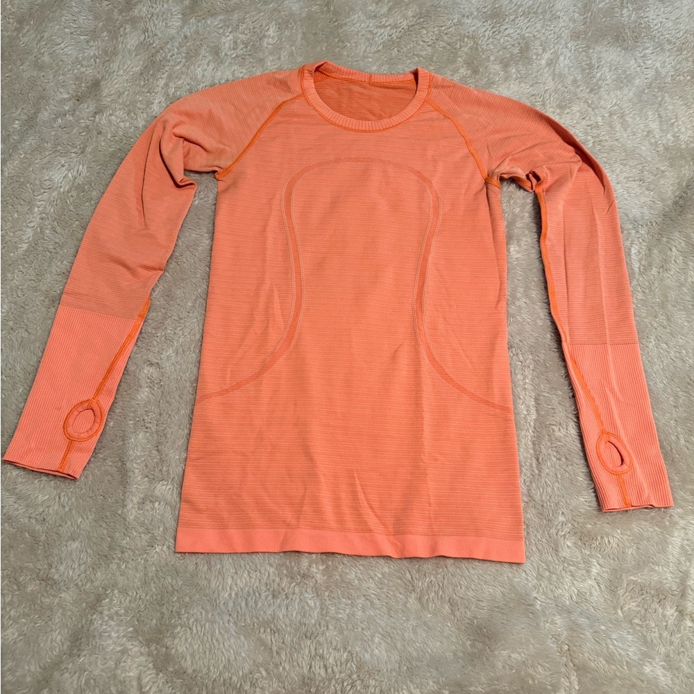 Lululemon Swiftly Tech Long Sleeve Crew Heathered Pizzaz Size 6 Orange